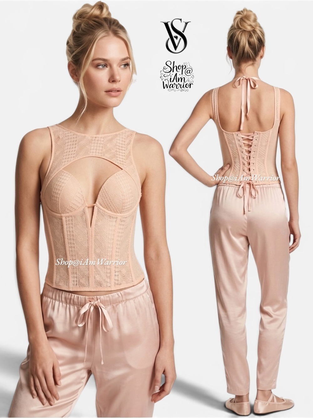 Victoria’s Secret blush cut out lace up corset *shop@iamwarrior